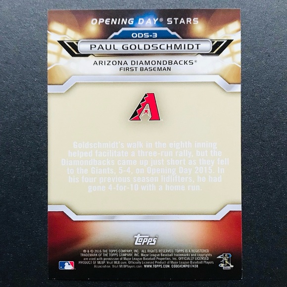 Paul Goldschmidt - 2016 Topps Opening Day Stars #ODS-3 - Picture 2 of 2